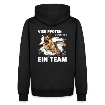 Vier Pfoten zwei Füße ein Team Schäferhund Deutsch - Männer Premium Bio Hoodie - Schwarz - Hinten - Nico (187cm)