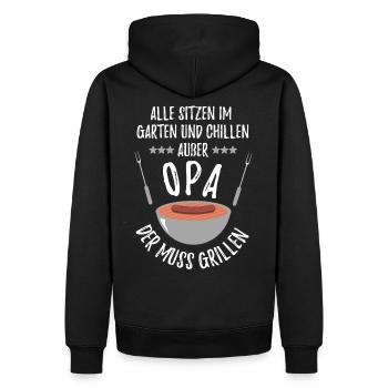 Grillen Alle sitzen im Garten & Chillen außer Opa - Männer Premium Bio Hoodie - Schwarz - Hinten - Nico (187cm)
