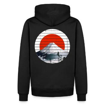 Fuji Berg mit japanischer Flagge - Männer Premium Bio Hoodie - Schwarz - Hinten - Nico (187cm)