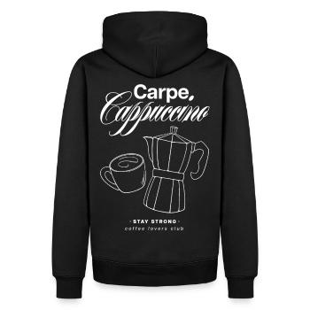 Carpe Cappuccino Design - Men’s Premium Organic Hoodie - black - Back - Nico (187cm)