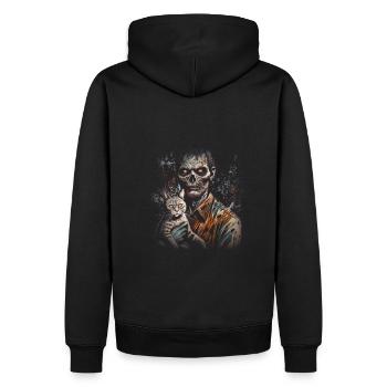 Cataclysm - Apokalyptischer Begleiter - Zombie und Katze - Männer Premium Bio Hoodie - Schwarz - Hinten - Nico (187cm)