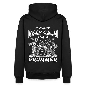 Ich kann nicht ruhig bleiben, ich bin ein Schlagzeuger T-Shirt - Männer Premium Bio Hoodie - Schwarz - Hinten - Nico (187cm)