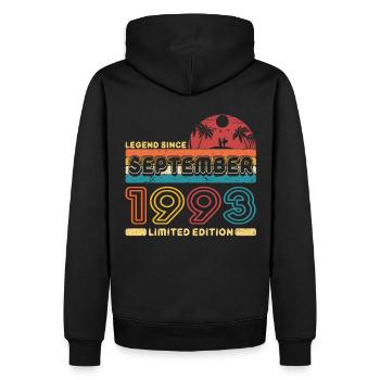 Geburtstag 1993 September Retro Legend Since Palme - Männer Premium Bio Hoodie - Schwarz - Hinten - Nico (187cm)