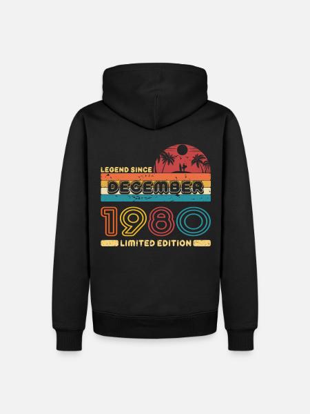 Geburtstag 1980 December Retro Legend Since Palme - Herre Premium økologisk hoodie - sort