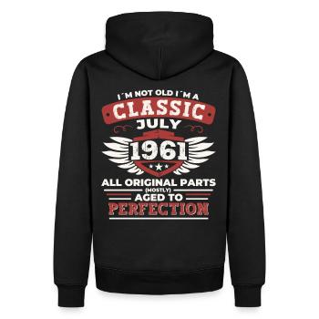 61ème anniversaire Né en 1961 Juillet Cadeaux Hommes - Sweat à capuche Premium bio Homme - noir - Dos - Nico (187cm)