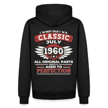 62ème Anniversaire Né 1960 Juillet Cadeaux Hommes - Sweat à capuche Premium bio Homme - noir - Dos - Nico (187cm)