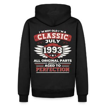 29ème anniversaire Né 1993 Juillet Cadeaux Hommes - Sweat à capuche Premium bio Homme - noir - Dos - Nico (187cm)