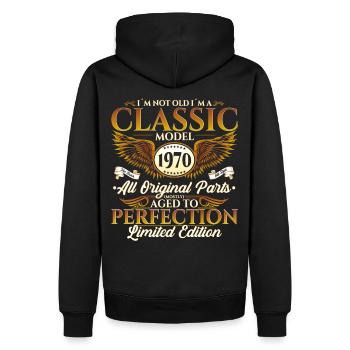 Jahrgang 1970 Klassiker Geburtstag Geschenk Herren - Männer Premium Bio Hoodie - Schwarz - Hinten - Nico (187cm)