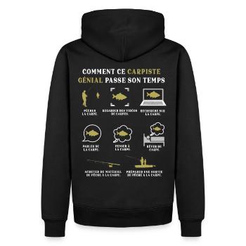 Pêcheur Carpiste Pêche Humour Peche - Sweat à capuche Premium bio Homme - noir - Dos - Nico (187cm)