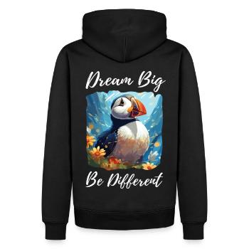 Papageientaucher Dream Big Be Different - Männer Premium Bio Hoodie - Schwarz - Hinten - Nico (187cm)