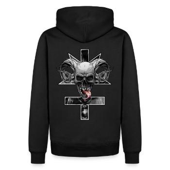 Croix inversée avec pentagramme et crâne - Sweat à capuche Premium bio Homme - noir - Dos - Nico (187cm)