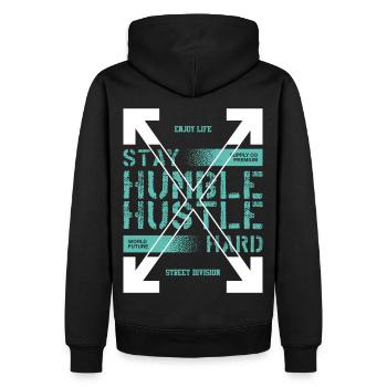 STAY HUMBLE - HUSTLE HARD - Men’s Premium Organic Hoodie - black - Back - Nico (187cm)