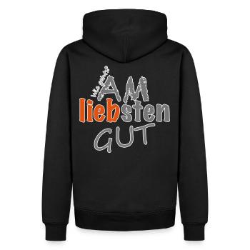 wie gehts - am liebsten gut - Männer Premium Bio Hoodie - Schwarz - Hinten - Nico (187cm)
