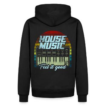 House Musik - Männer Premium Bio Hoodie - Schwarz - Hinten - Nico (187cm)