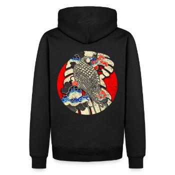 Bird - Art japonais - Sweat à capuche Premium bio Homme - noir - Dos - Nico (187cm)
