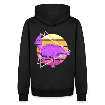 Vaporwave Synthwave Parasaurolophus Dinosaurier - Männer Premium Bio Hoodie - Schwarz - Hinten - Nico (187cm)