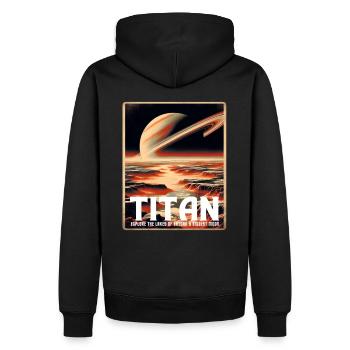 Titan Saturn Mond Sonnensystem Reiseposter - Männer Premium Bio Hoodie - Schwarz - Hinten - Nico (187cm)