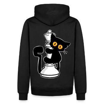 Süße schwarze Katze die an Dame v. Schach klettert - Männer Premium Bio Hoodie - Schwarz - Hinten - Nico (187cm)