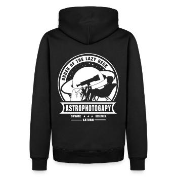 ORDER OF THE LAZY GEEK Saturn Astrofotografie - Männer Premium Bio Hoodie - Schwarz - Hinten - Nico (187cm)
