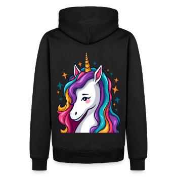 Licorne impertinente avec vagues arc-en-ciel - Sweat à capuche Premium bio Homme - noir - Dos - Nico (187cm)