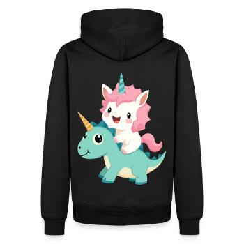 Kawaii Einhorn Reiten Dino – Niedliches Fantasietier - Männer Premium Bio Hoodie - Schwarz - Hinten - Nico (187cm)