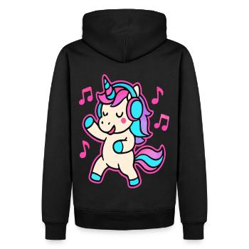 Tanzendes Einhorn mit Kopfhörern – Fun Music Vibes - Männer Premium Bio Hoodie - Schwarz - Hinten - Nico (187cm)