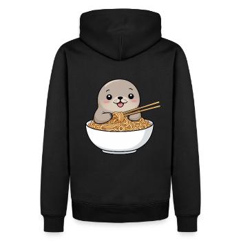Süße Robben, die Nudeln essen - Männer Premium Bio Hoodie - Schwarz - Hinten - Nico (187cm)
