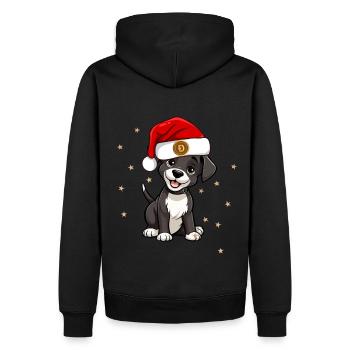 Festlicher Kryptohund mit Weihnachtsmütze - Männer Premium Bio Hoodie - Schwarz - Hinten - Nico (187cm)