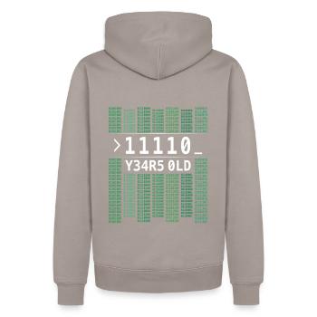 11110 YEARS OLD COMPUTER BINARY CODE 30TH BIRTHDAY - Men’s Premium Organic Hoodie - taupe - Back - Nico (187cm)