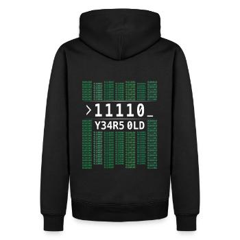 11110 JAHRE ALT COMPUTER BINÄRCODE 30. GEBURTSTAG - Männer Premium Bio Hoodie - Schwarz - Hinten - Nico (187cm)