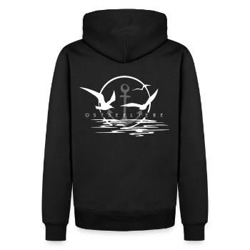 Ostseeliebe Anker - Sonne - Meer - Möwe 2025 - Männer Premium Bio Hoodie - Schwarz - Hinten - Nico (187cm)