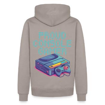 Proud Console Gamer - leicht - Männer Premium Bio Hoodie - Taupe - Hinten - Nico (187cm)