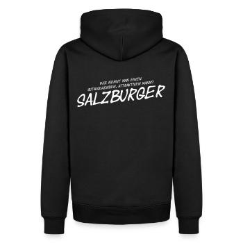 Lustiges Attraktiver Salzburger Österreich Humor - Männer Premium Bio Hoodie - Schwarz - Hinten - Nico (187cm)