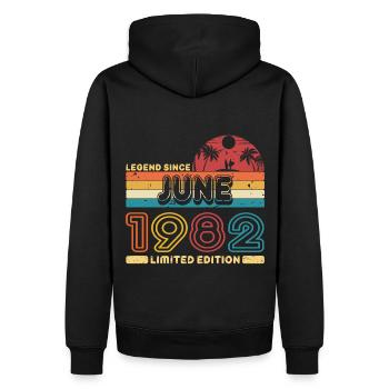 Geburtstag 1982 Juni Retro Legend Since Palme - Männer Premium Bio Hoodie - Schwarz - Hinten - Nico (187cm)