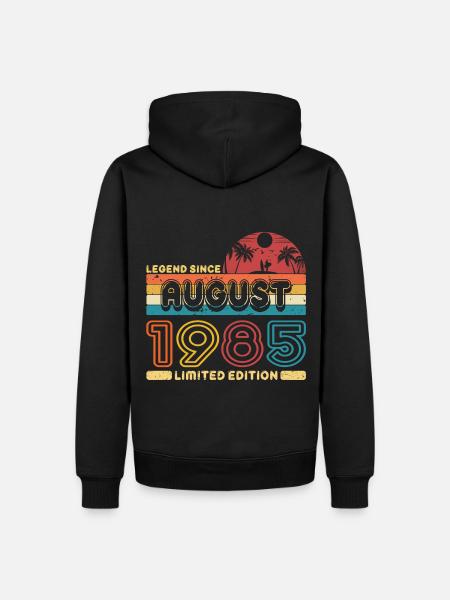 Anniversaire 1985 Août Retro Legend Depuis Palme - Sweat à capuche Premium bio Homme - noir