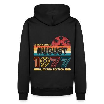 Geburtstag 1977 August Retro Legend Since Palme - Männer Premium Bio Hoodie - Schwarz - Hinten - Nico (187cm)