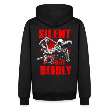 Silent But Deadly Bowhunting Bogenjagd Compound Bo - Männer Premium Bio Hoodie - Schwarz - Hinten - Nico (187cm)