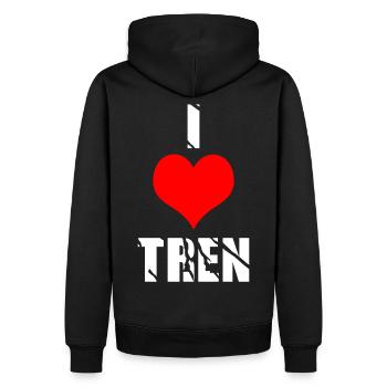 I love tren - Männer Premium Bio Hoodie - Schwarz - Hinten - Nico (187cm)