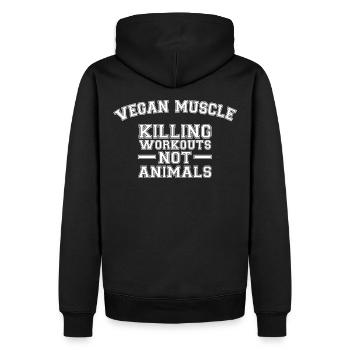 Dieser Bizeps ist Vegan, Strong Vegan - Männer Premium Bio Hoodie - Schwarz - Hinten - Nico (187cm)