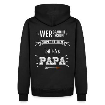 Wer braucht Superhelden | Vatertag Geschenk - Männer Premium Bio Hoodie - Schwarz - Hinten - Nico (187cm)