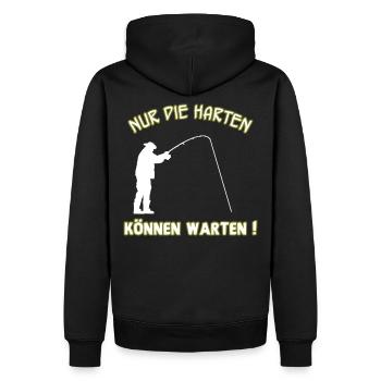 NUR DIE HARTEN | KÖNNEN WARTEN | Angler Angeln fun - Männer Premium Bio Hoodie - Schwarz - Hinten - Nico (187cm)