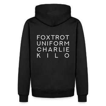 Foxtrot Uniform Charlie Kilo - FUCK - Männer Premium Bio Hoodie - Schwarz - Hinten - Nico (187cm)