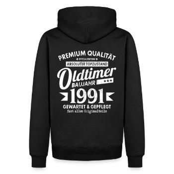 OLDTIMER 1991 LUSTIG 31 JAHRE GEBURTSTAG GESCHENK - Männer Premium Bio Hoodie - Schwarz - Hinten - Nico (187cm)