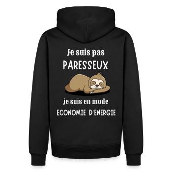 Je suis pas paresseux cadeau humour - Sweat à capuche Premium bio Homme - noir - Dos - Nico (187cm)