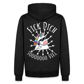 Fick Dich so viel Misanthrop Einhorn Sarkasmus - Männer Premium Bio Hoodie - Schwarz - Hinten - Nico (187cm)