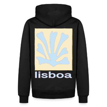 Lisboa Palmenblatt Blau Retro - Männer Premium Bio Hoodie - Schwarz - Hinten - Nico (187cm)