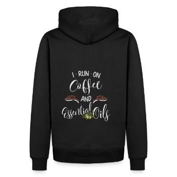 I Run On Coffee & Essential Oils OlivenÖl Kaffee - Männer Premium Bio Hoodie - Schwarz - Hinten - Nico (187cm)