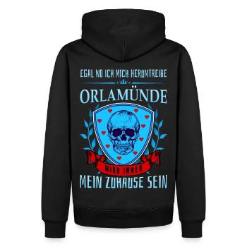 Orlamünde Thuringe Crâne Armoiries Bleu - Sweat à capuche Premium bio Homme - noir - Dos - Nico (187cm)