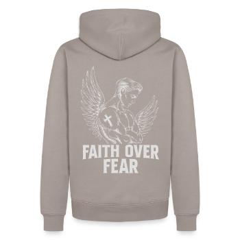 Faith Over Fear - Männer Premium Bio Hoodie - Taupe - Hinten - Nico (187cm)