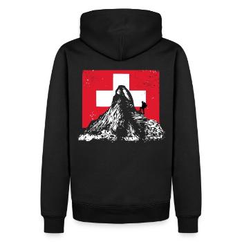 Wandern - Berge - Schweiz - Männer Premium Bio Hoodie - Schwarz - Hinten - Nico (187cm)